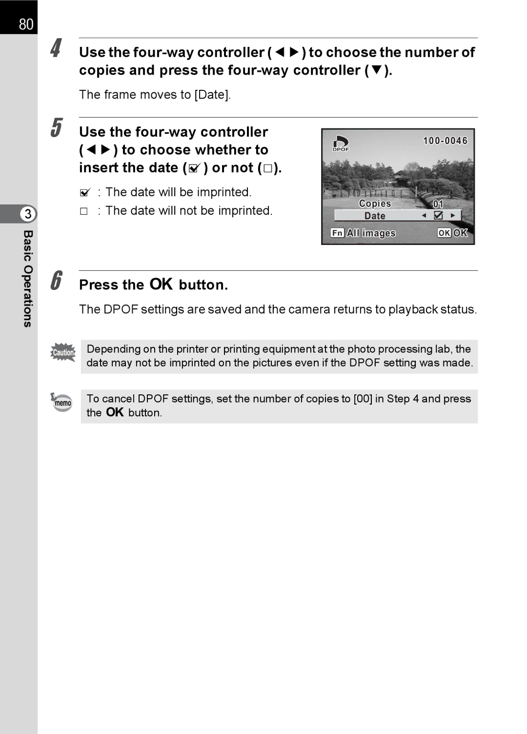 Pentax L specifications Frame moves to Date, Date will be imprinted Date will not be imprinted 