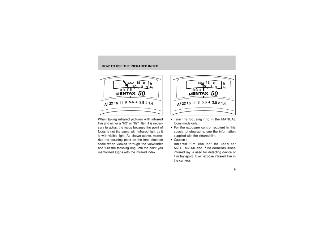 Pentax Lens manual HOW to USE the Infrared Index 