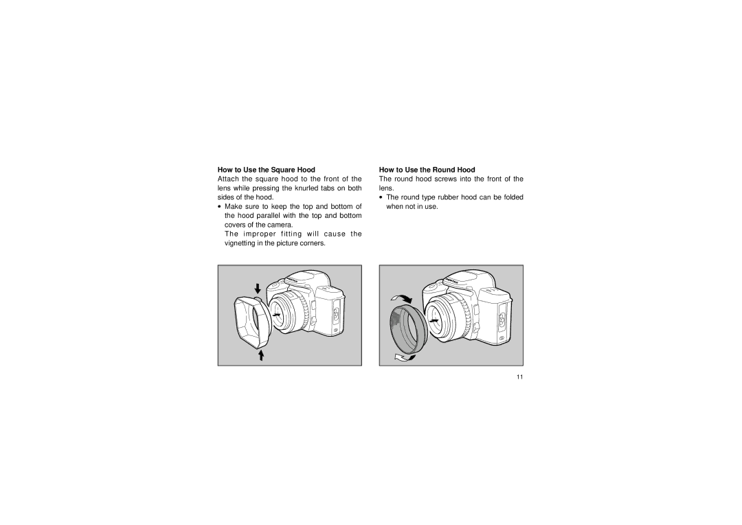 Pentax Lens manual How to Use the Square Hood, How to Use the Round Hood 