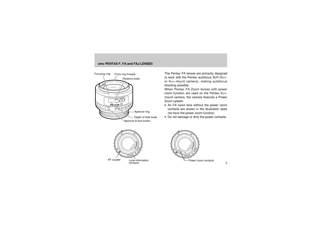 Pentax manual Smc Pentax F, FA and FAJ Lenses 