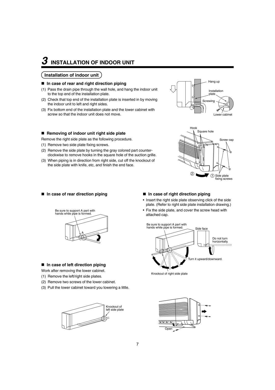 Pentax MMK-AP0181H, MMK-AP0121H, MMK-AP0071H installation manual Installation of Indoor Unit, Installation of indoor unit 