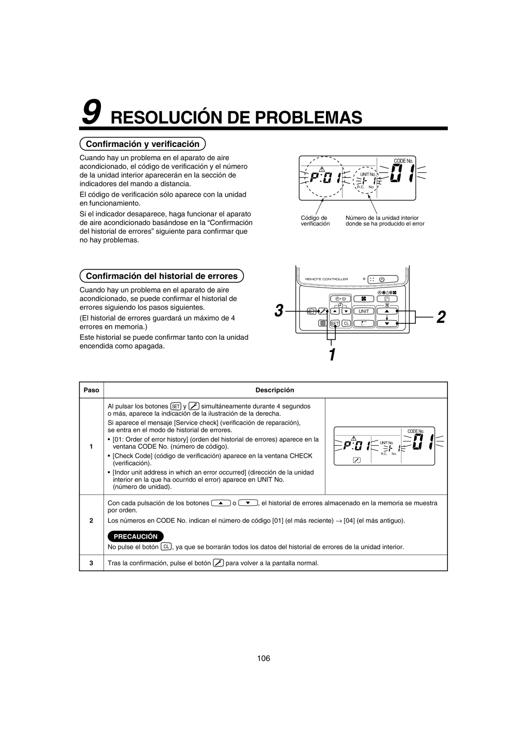 Pentax MMK-AP0181H Resolución DE Problemas, Confirmación y verificación, Confirmación del historial de errores 