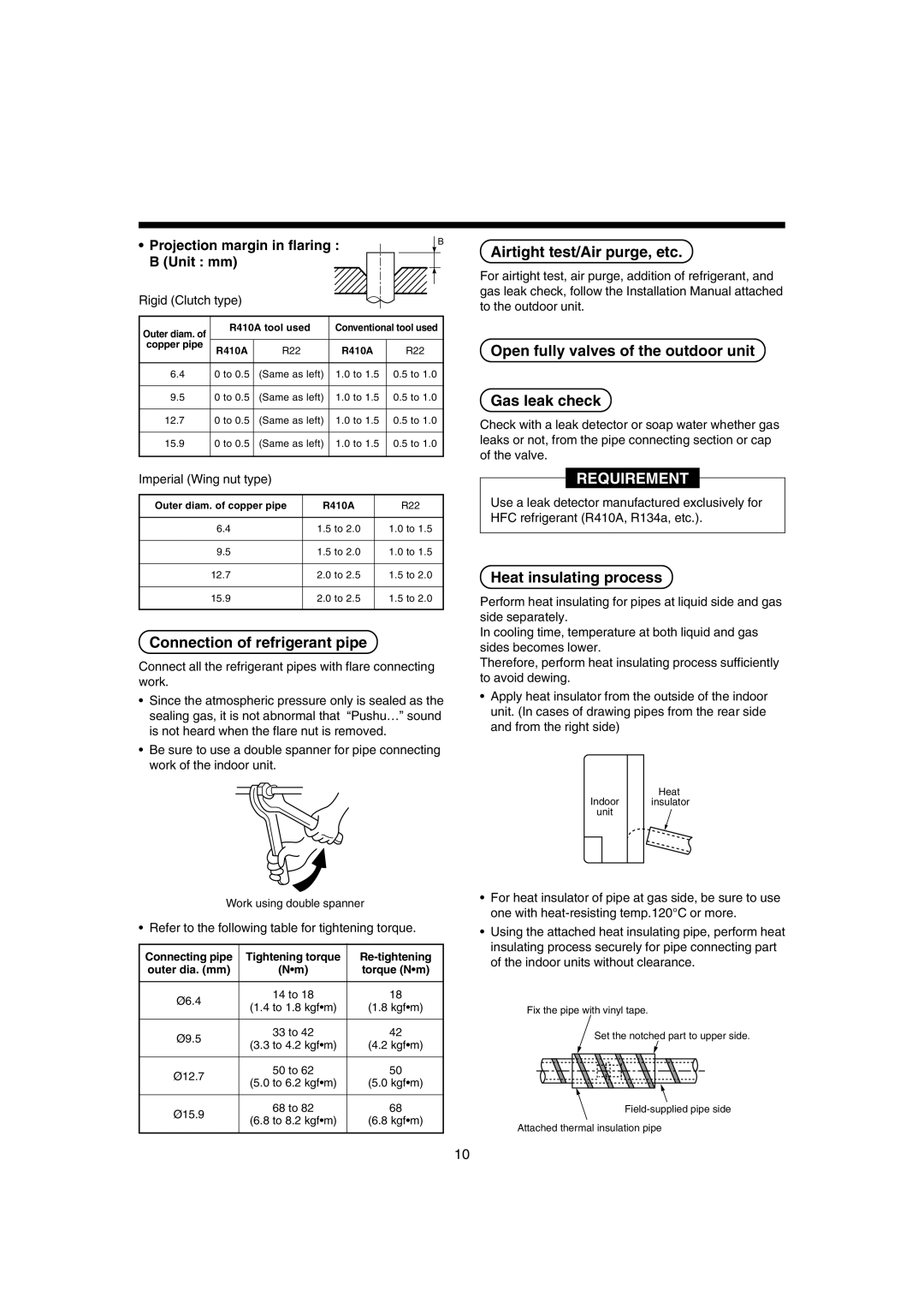 Pentax MMK-AP0181H, MMK-AP0121H Connection of refrigerant pipe, Airtight test/Air purge, etc, Heat insulating process 