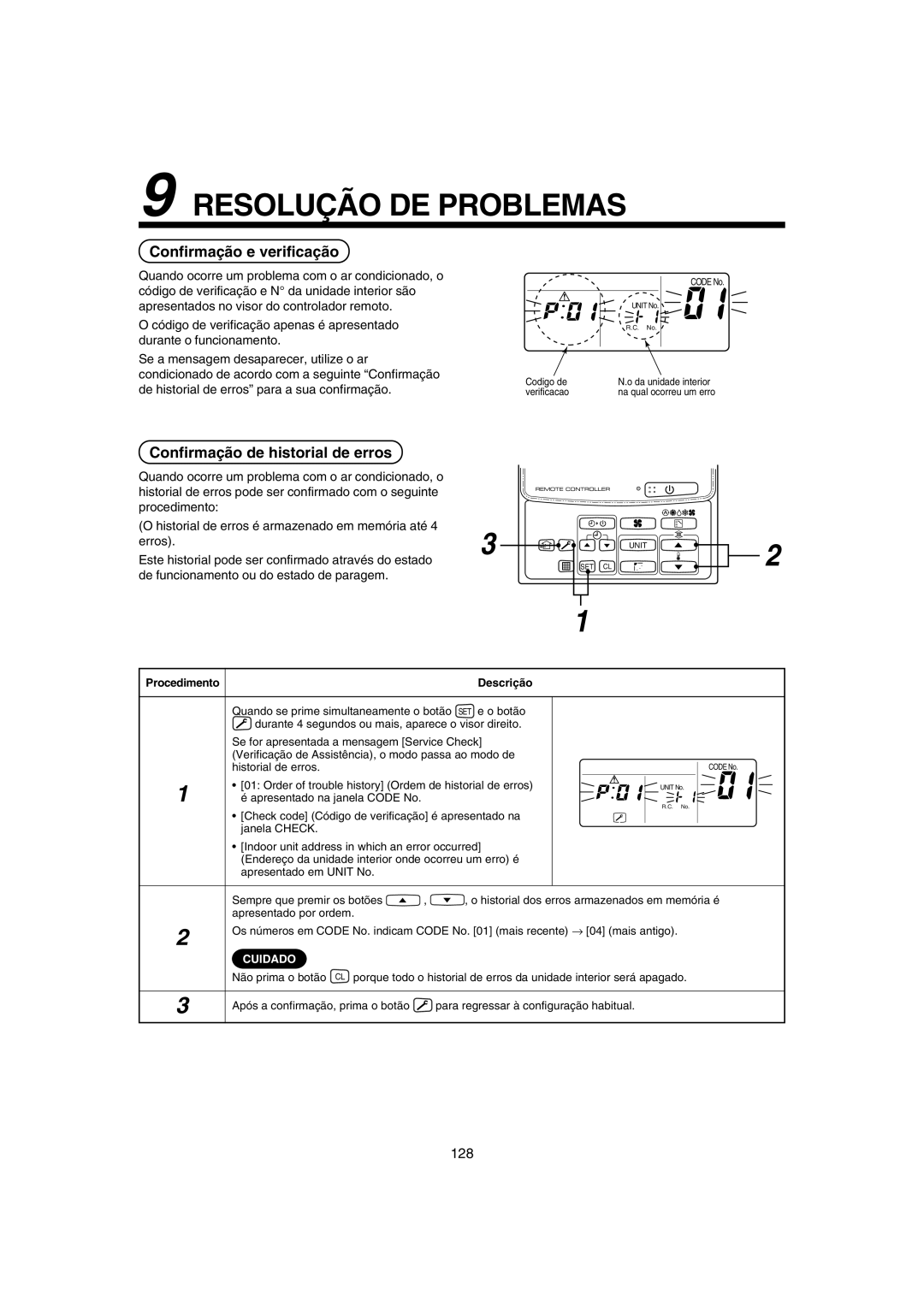 Pentax MMK-AP0071H Resolução DE Problemas, Confirmação e verificação, Confirmação de historial de erros, Procedimento 