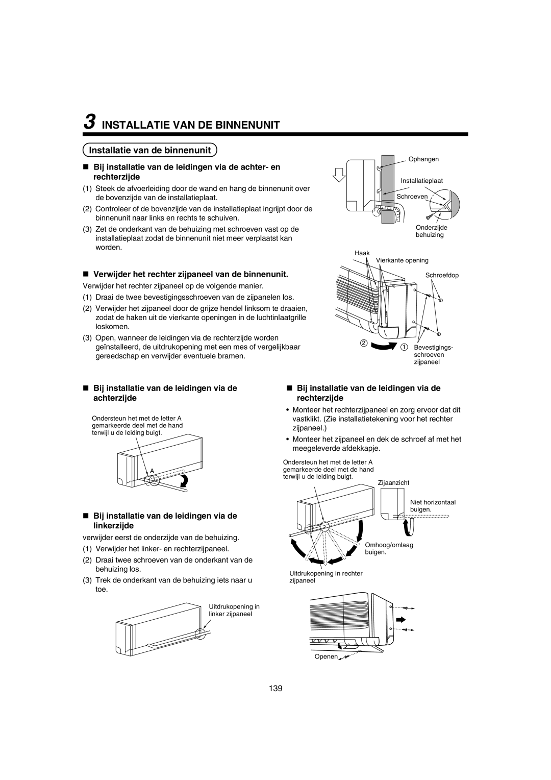 Pentax MMK-AP0181H, MMK-AP0121H, MMK-AP0071H installation manual Installatie VAN DE Binnenunit, Installatie van de binnenunit 