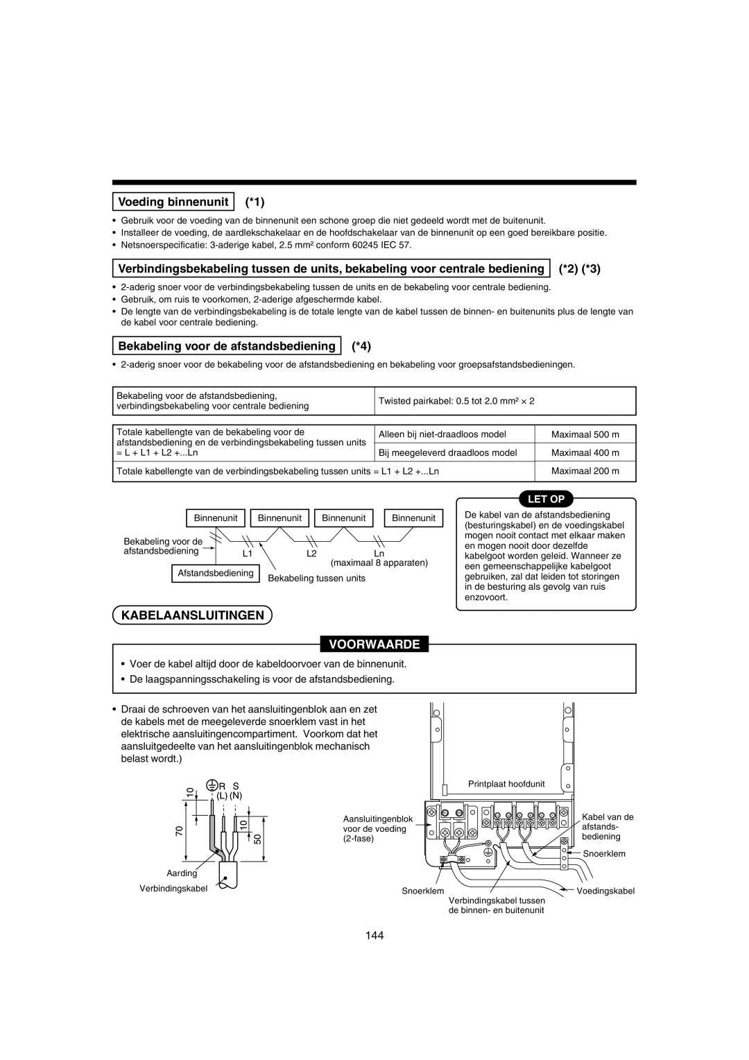 Pentax MMK-AP0121H, MMK-AP0181H, MMK-AP0071H Voeding binnenunit *1, Bekabeling voor de afstandsbediening *4 