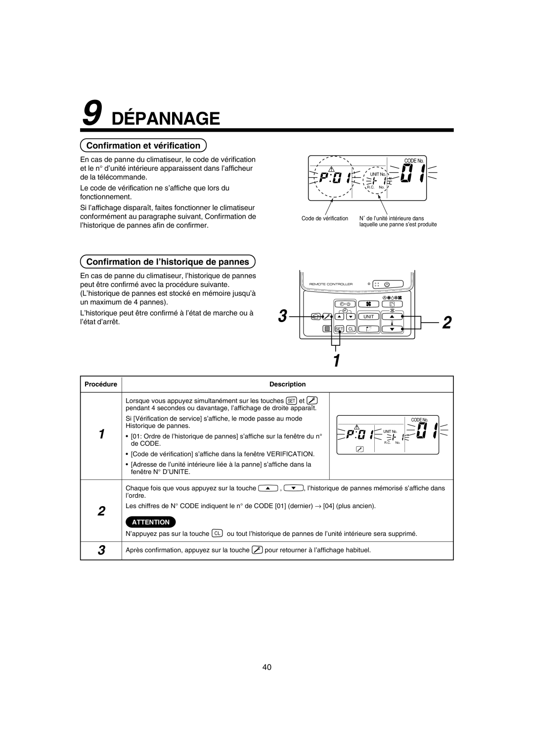 Pentax MMK-AP0181H, MMK-AP0121H Dépannage, Confirmation et vérification, Confirmation de l’historique de pannes 