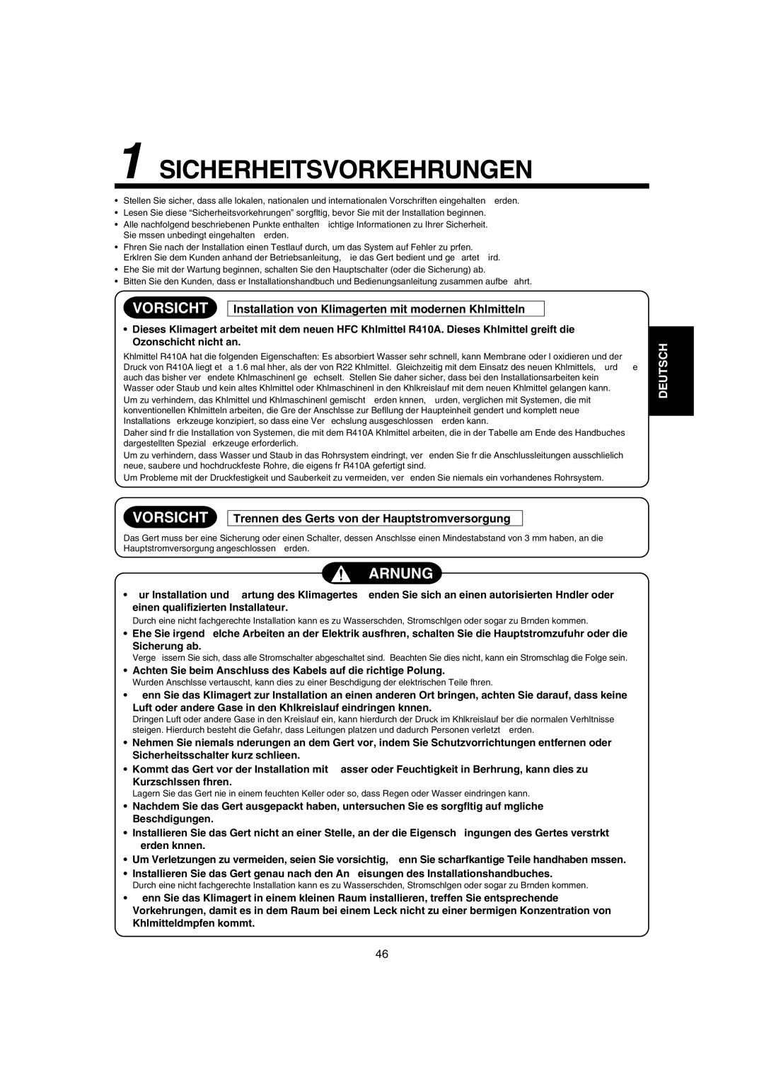 Pentax MMK-AP0181H, MMK-AP0121H Sicherheitsvorkehrungen, Warnung, Vorsicht Trennen des Geräts von der Hauptstromversorgung 