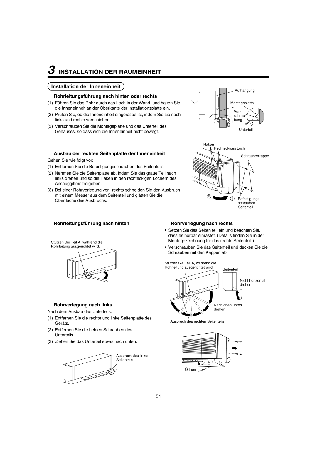 Pentax MMK-AP0121H, MMK-AP0181H, MMK-AP0071H installation manual Installation DER Raumeinheit, Installation der Inneneinheit 