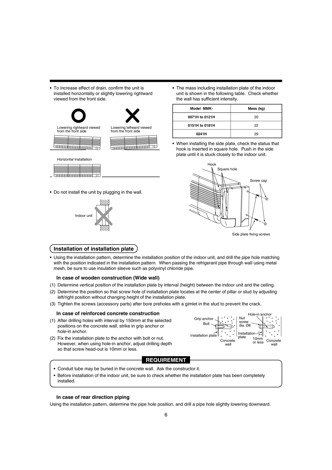 Pentax MMK-AP0121H, MMK-AP0181H, MMK-AP0071H Installation of installation plate, „ In case of wooden construction Wide wall 