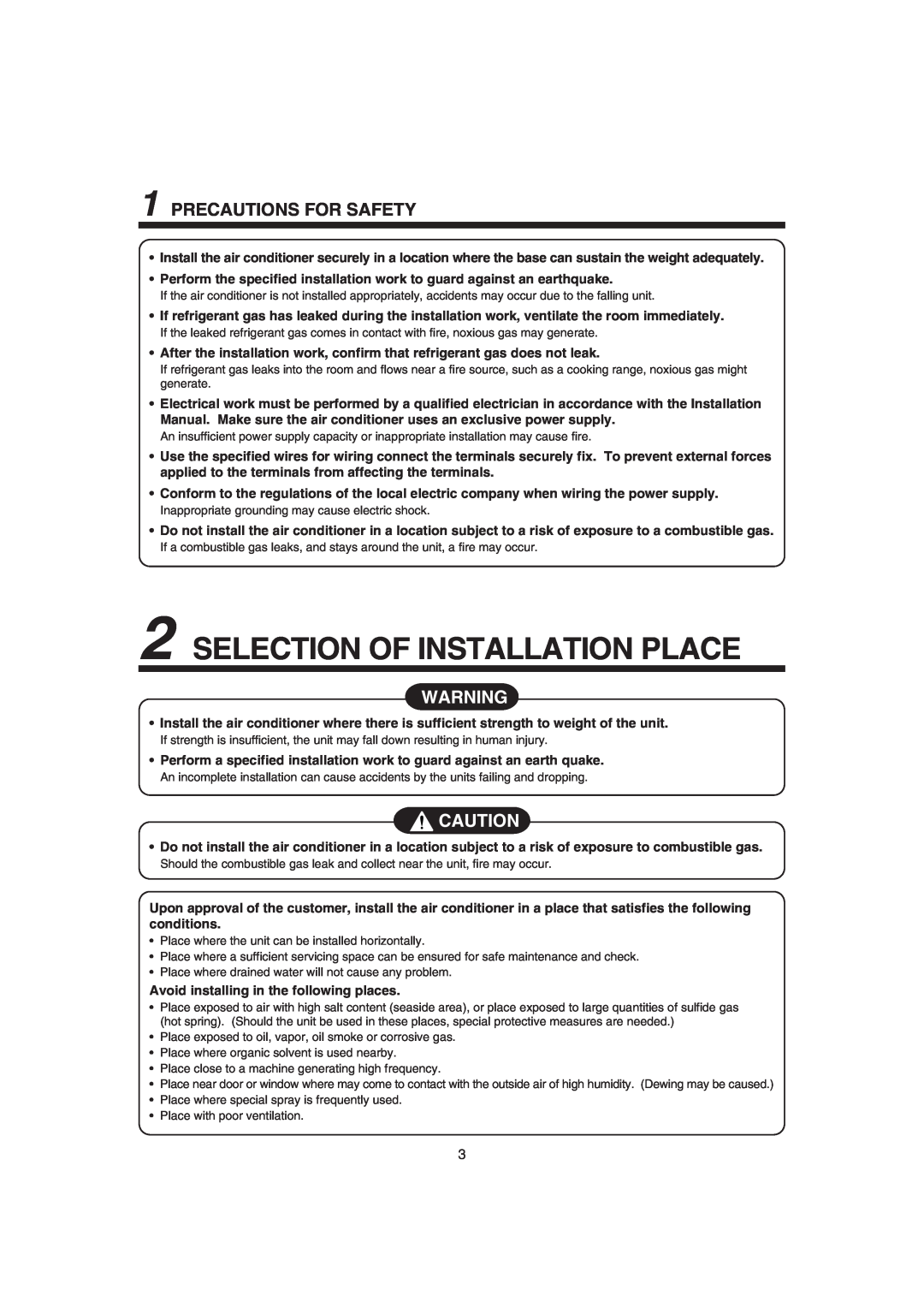 Pentax MMK-AP0121H Selection Of Installation Place, Precautions For Safety, Avoid installing in the following places 