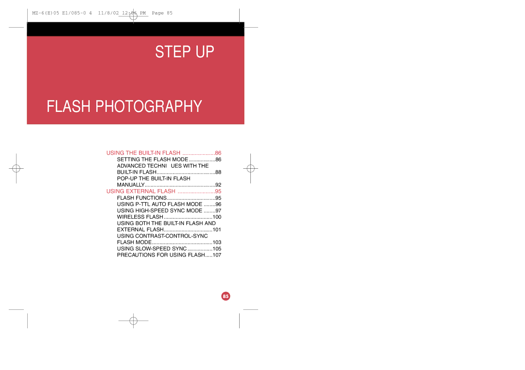 Pentax MZ-6 manual Step UP Flash Photography 