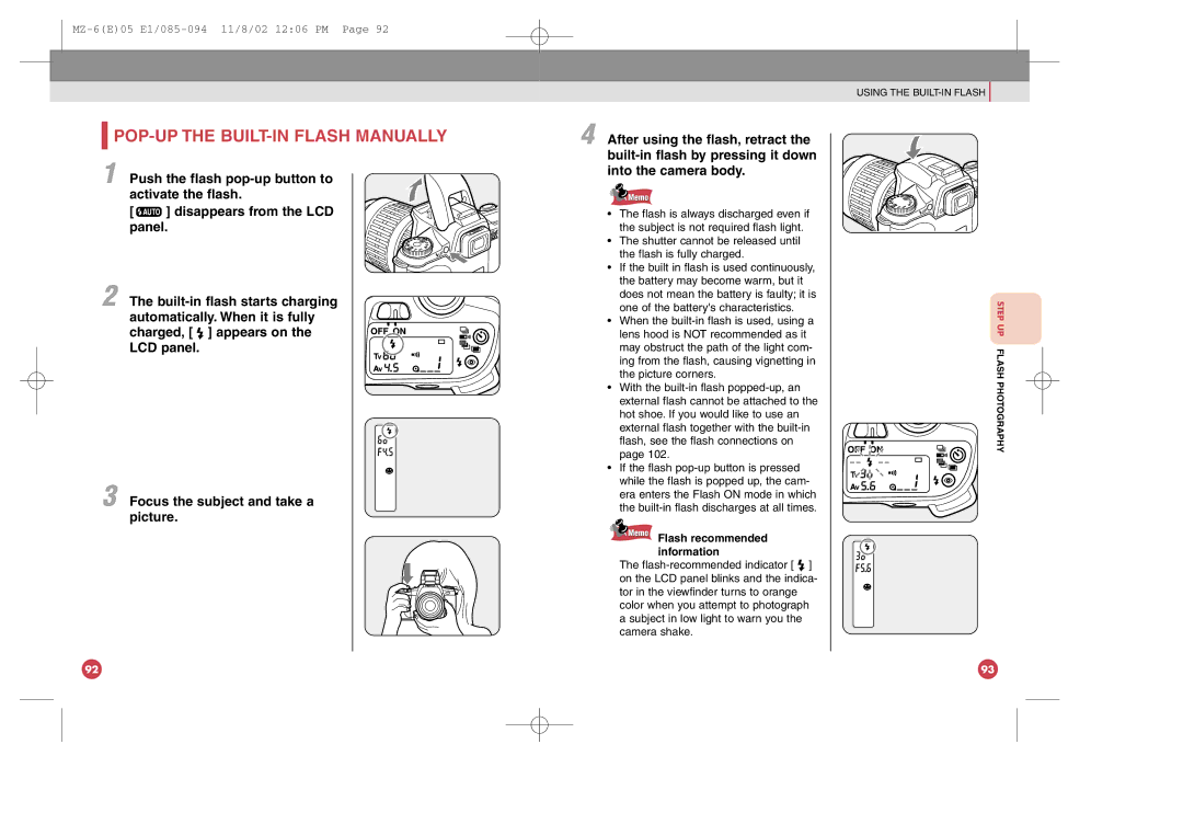 Pentax MZ-6 manual POP-UP the BUILT-IN Flash Manually 