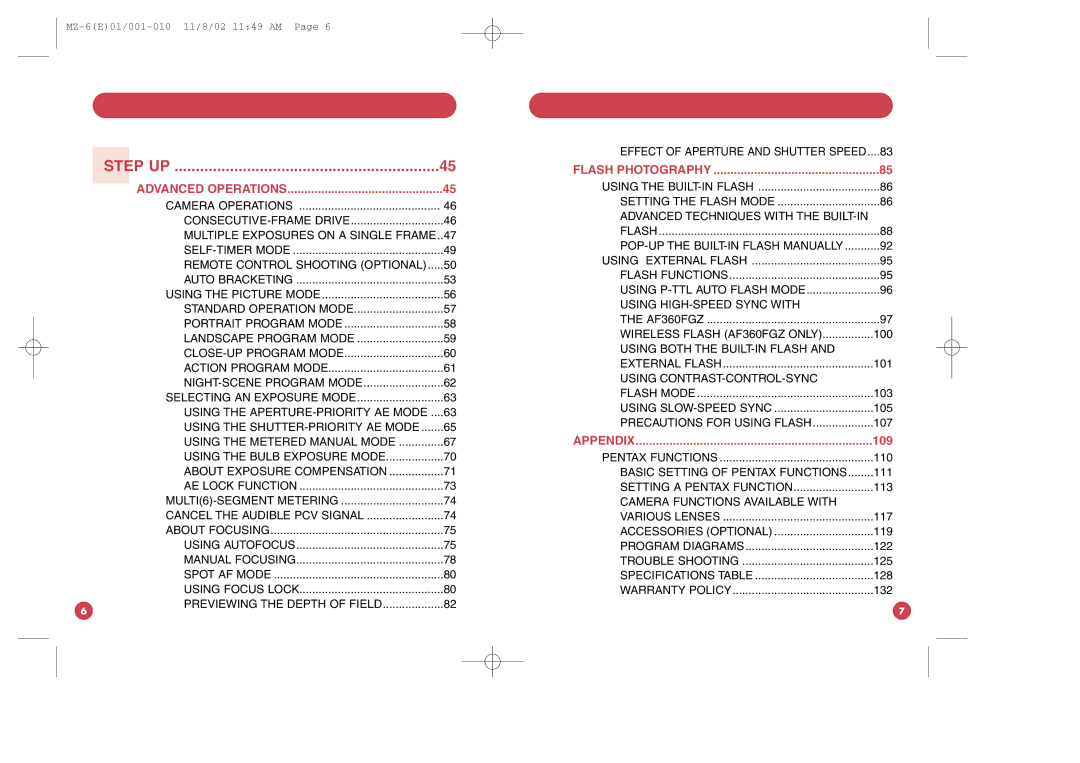 Pentax MZ-6 manual Step UP, Advanced Operations 