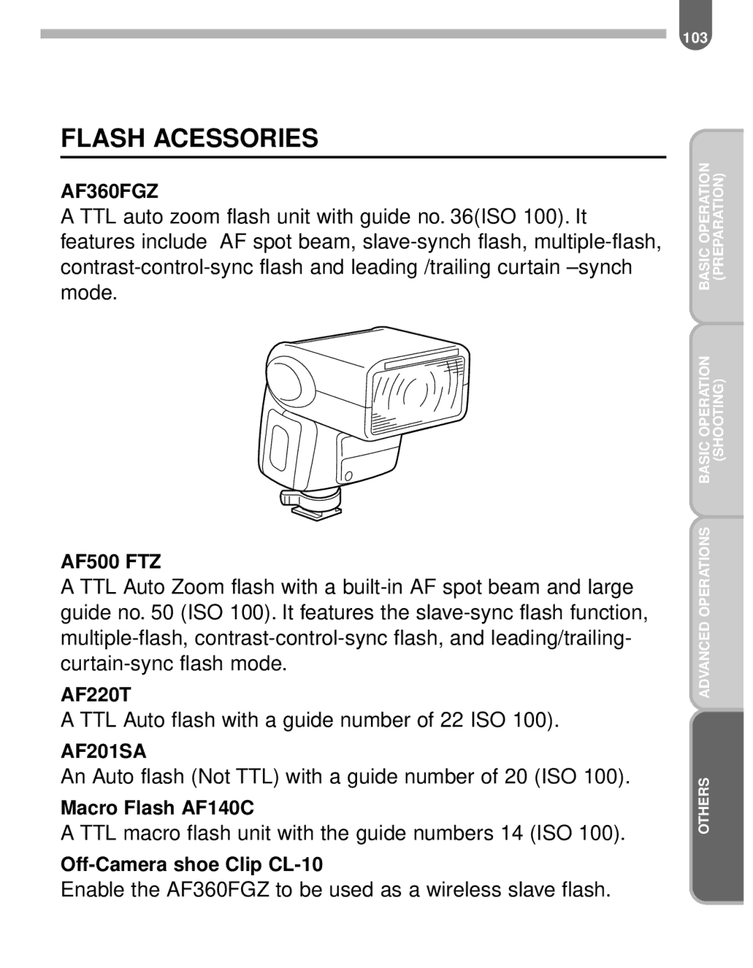 Pentax MZ-60 manual Flash Acessories, TTL macro flash unit with the guide numbers 14 ISO 