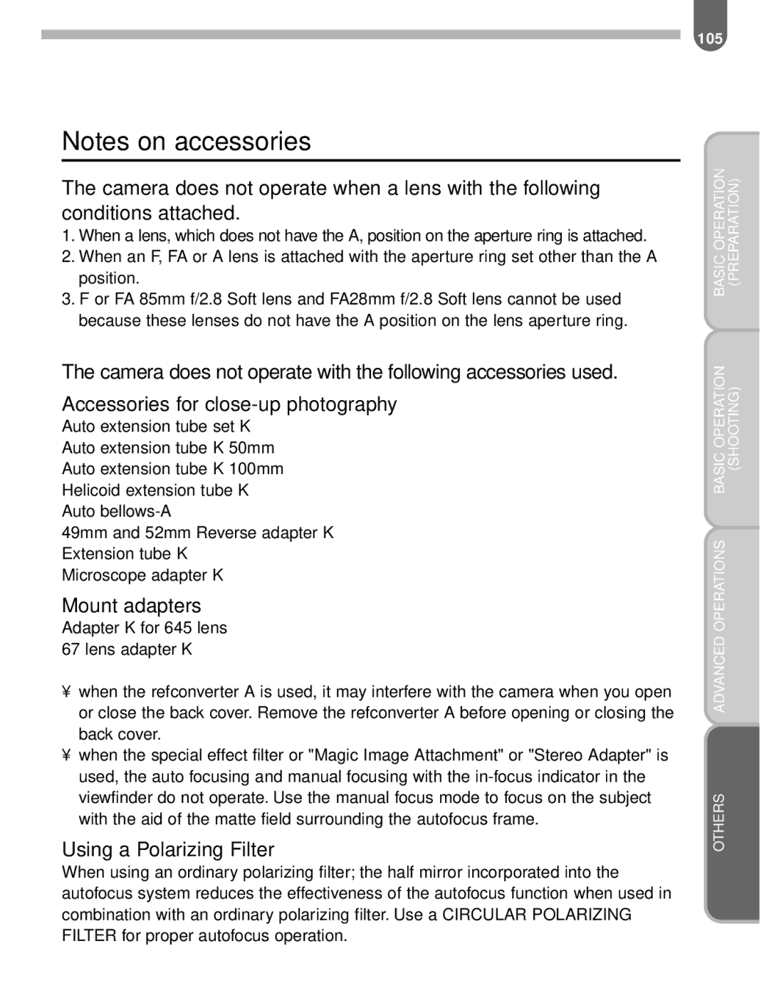 Pentax MZ-60 manual Accessories for close-up photography 