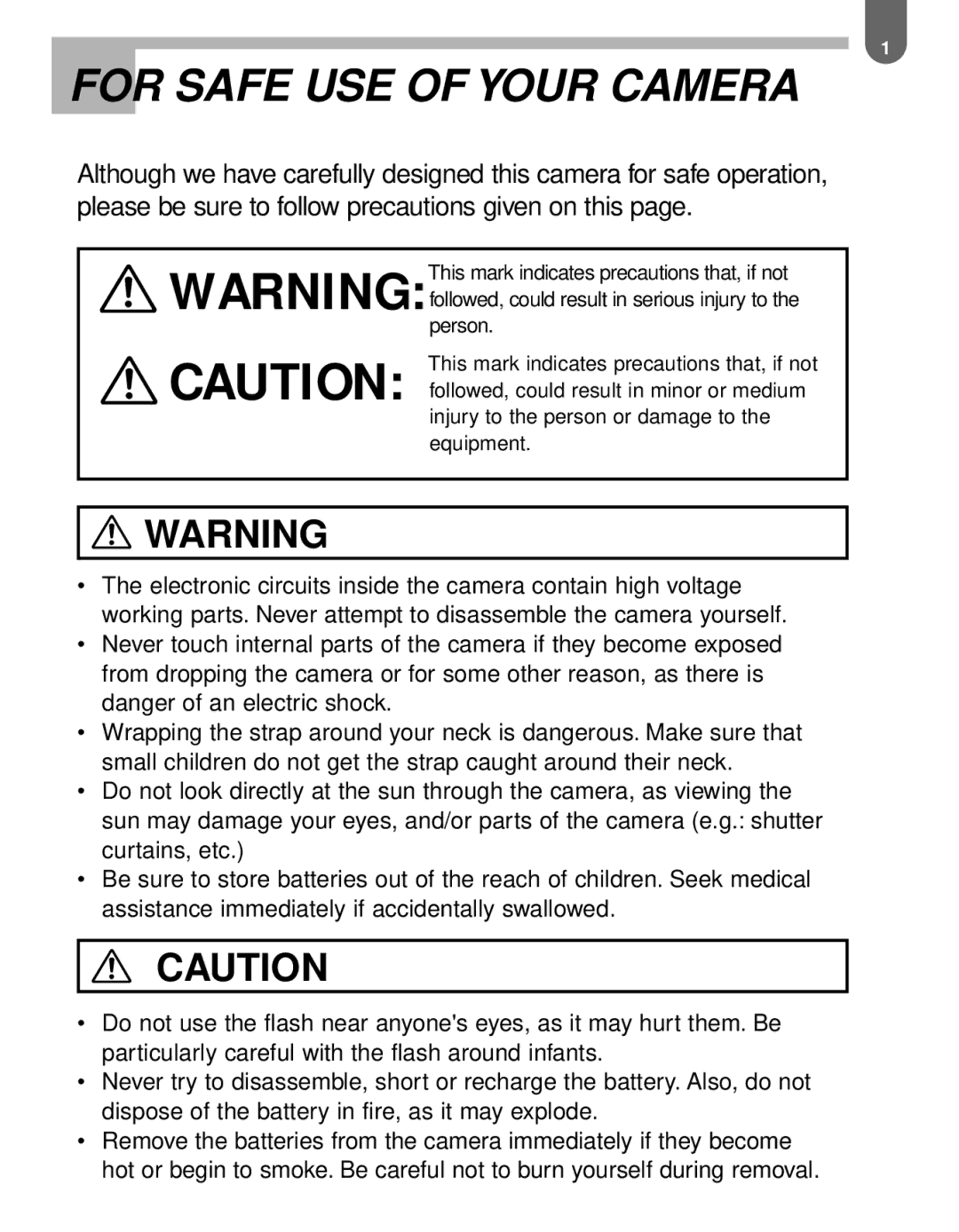 Pentax MZ-60 manual For Safe USE of Your Camera 