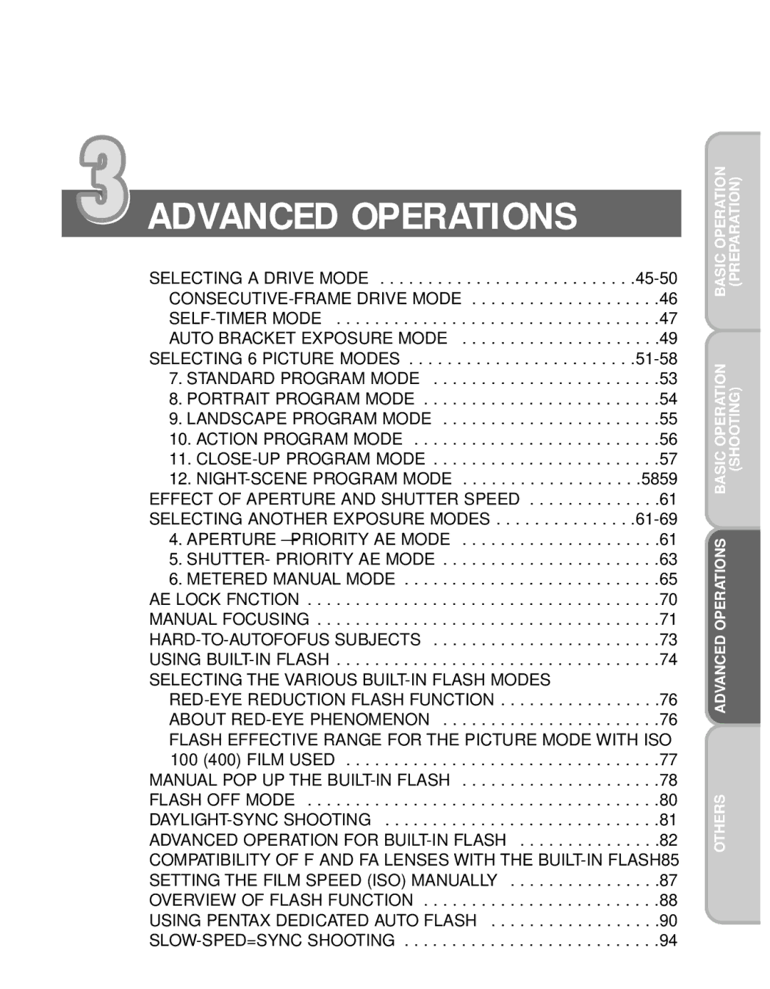 Pentax MZ-60 manual Advanced Operations 