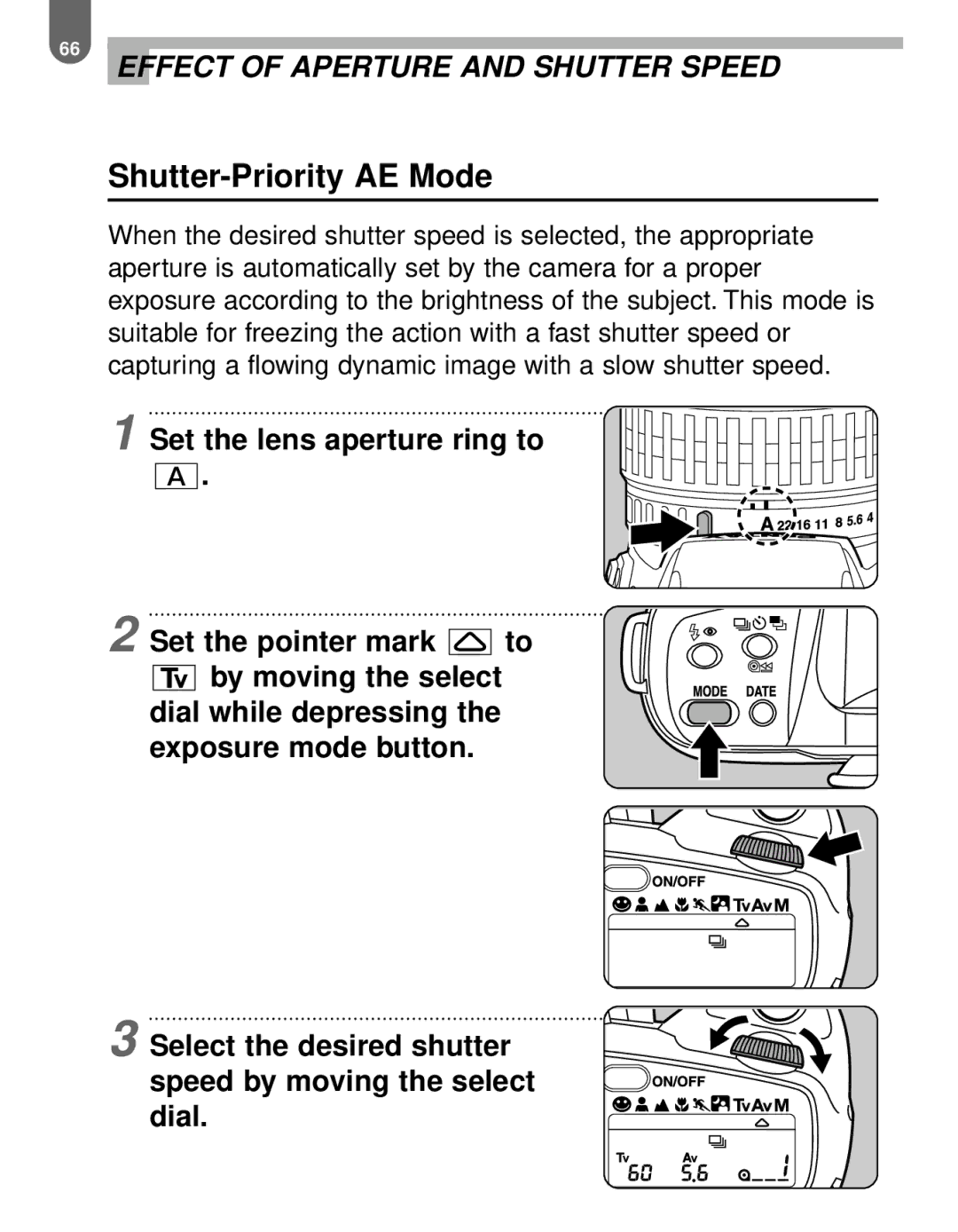 Pentax MZ-60 manual Shutter-Priority AE Mode 