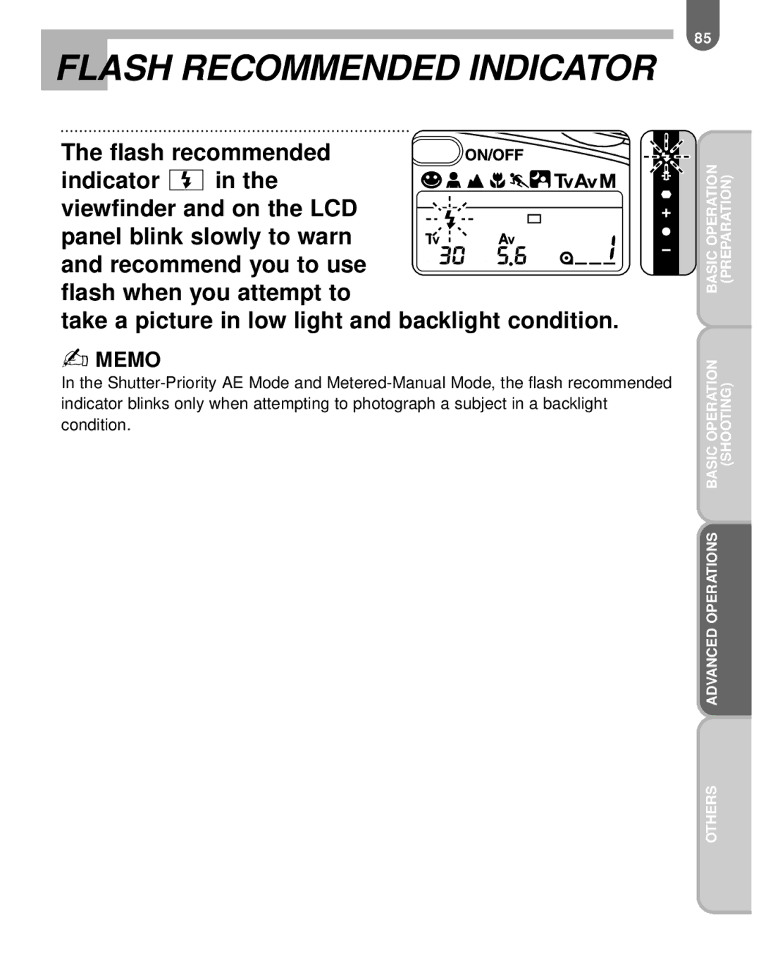 Pentax MZ-60 manual Flash Recommended Indicator 