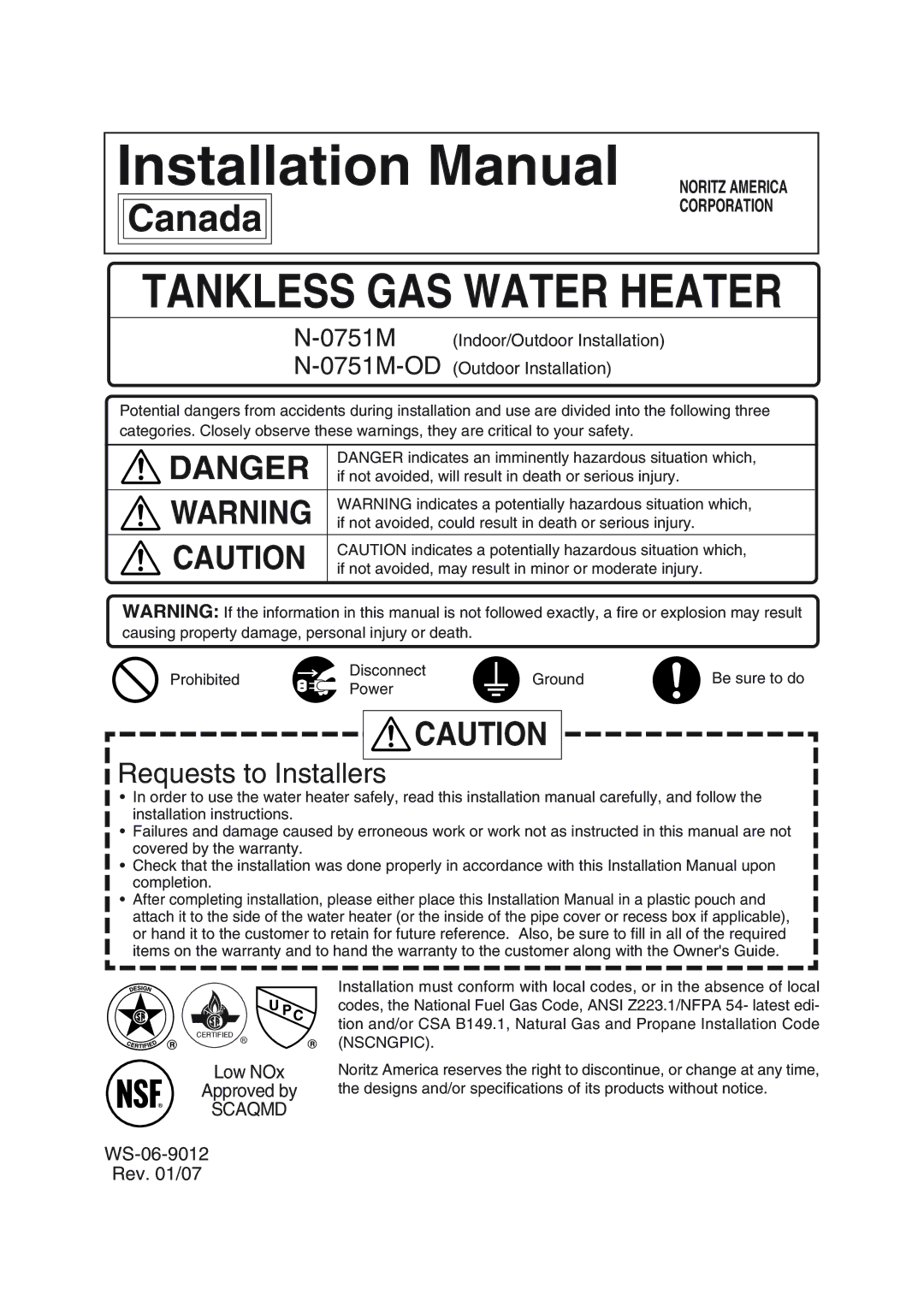 Pentax N-0751M-OD installation manual Installation Manual, Canada 