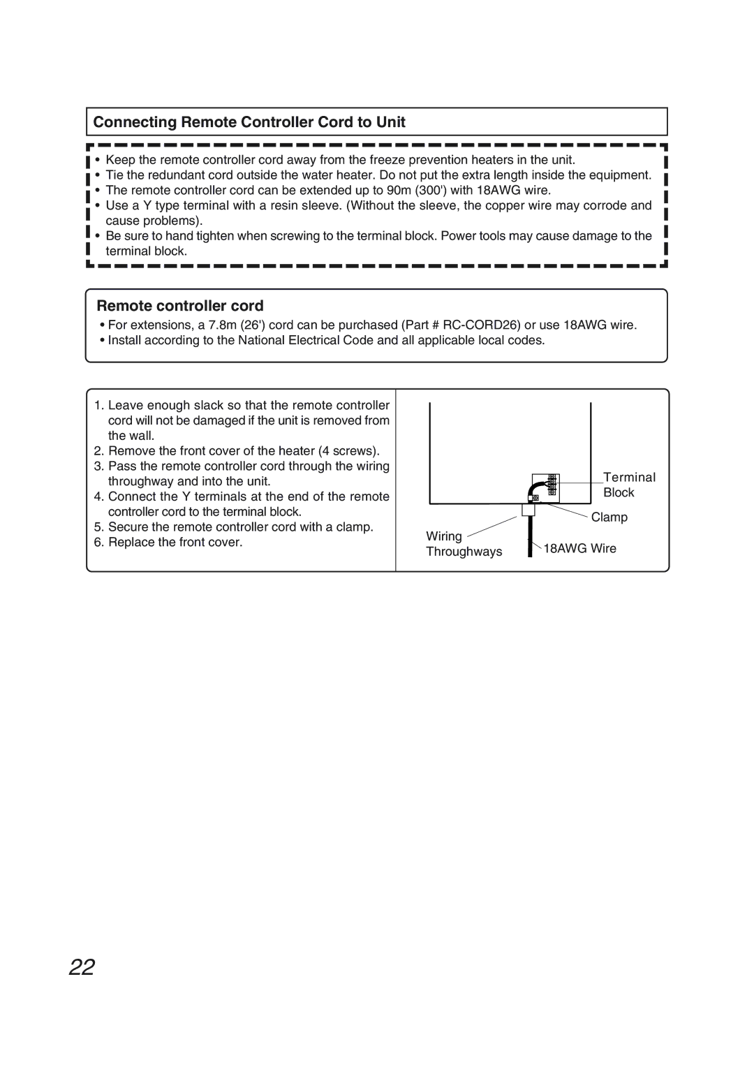 Pentax N-0751M-OD installation manual Connecting Remote Controller Cord to Unit, Remote controller cord 