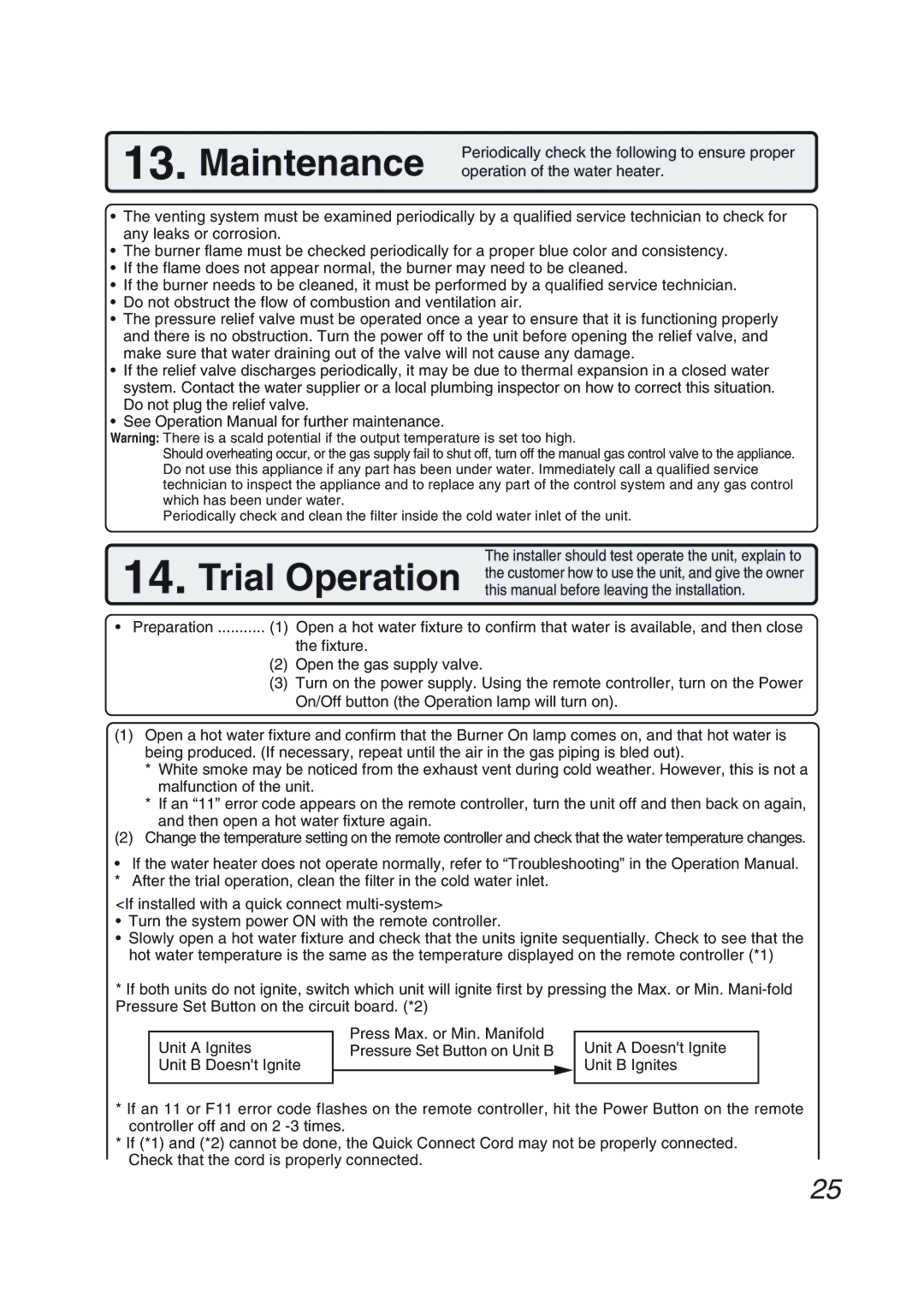 Pentax N-0751M-OD Maintenance, Periodically check the following to ensure proper, Operation of the water heater 