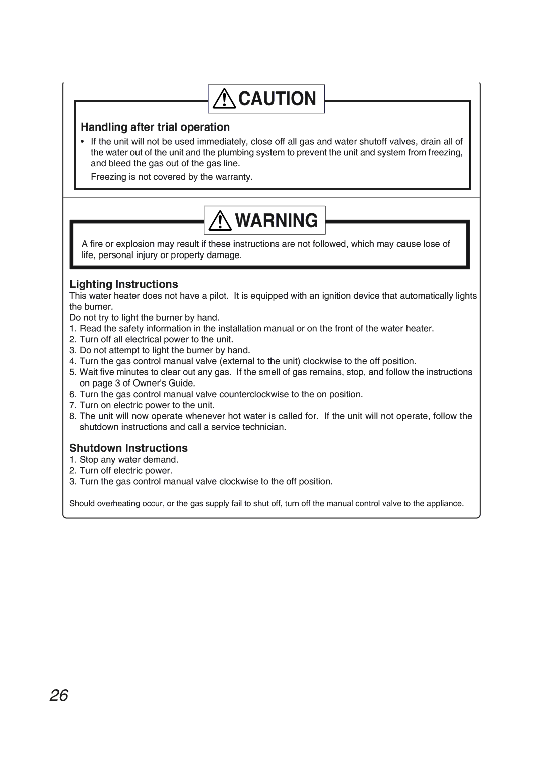 Pentax N-0751M-OD installation manual Handling after trial operation, Lighting Instructions, Shutdown Instructions 