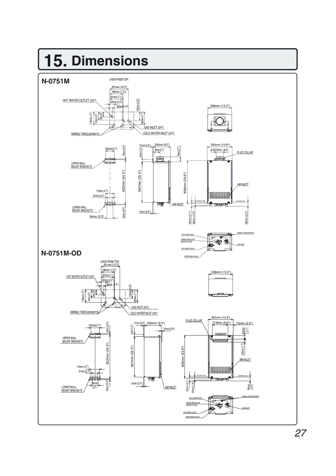 Pentax N-0751M-OD installation manual Dimensions 