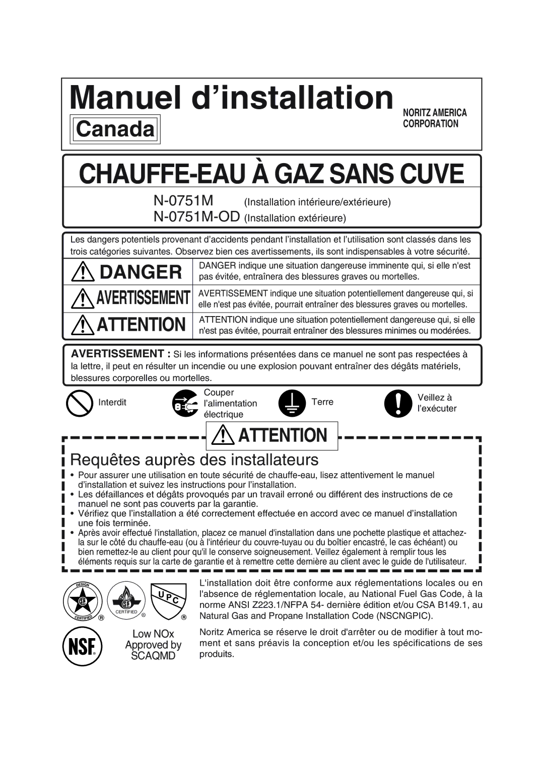 Pentax N-0751M-OD installation manual Pas évitée, entraînera des blessures graves ou mortelles, Produits 