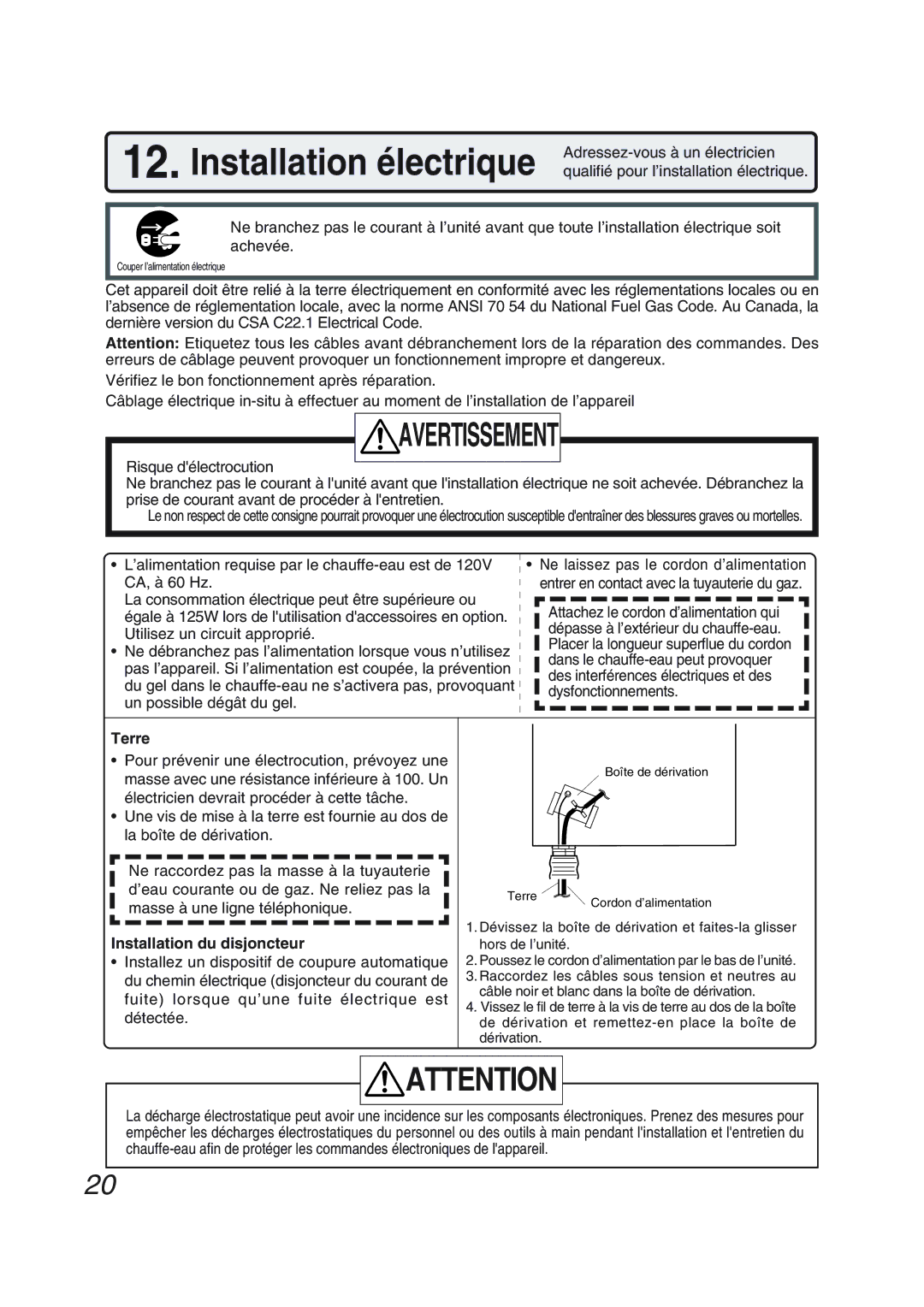 Pentax N-0751M-OD installation manual Adressez-vous à un électricien, Qualifié pour l’installation électrique, Terre 