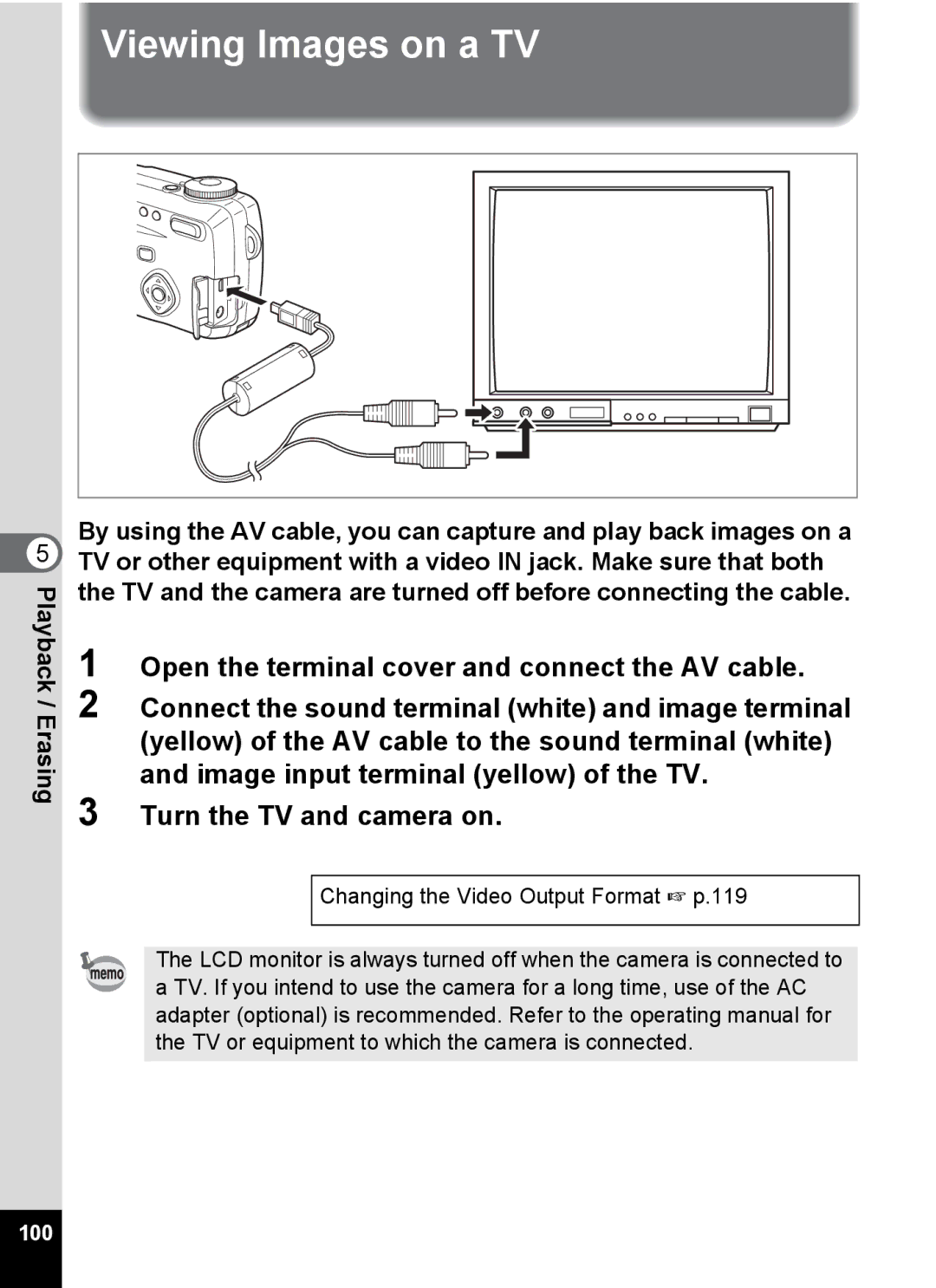 Pentax Optio 555 manual Viewing Images on a TV, 100 