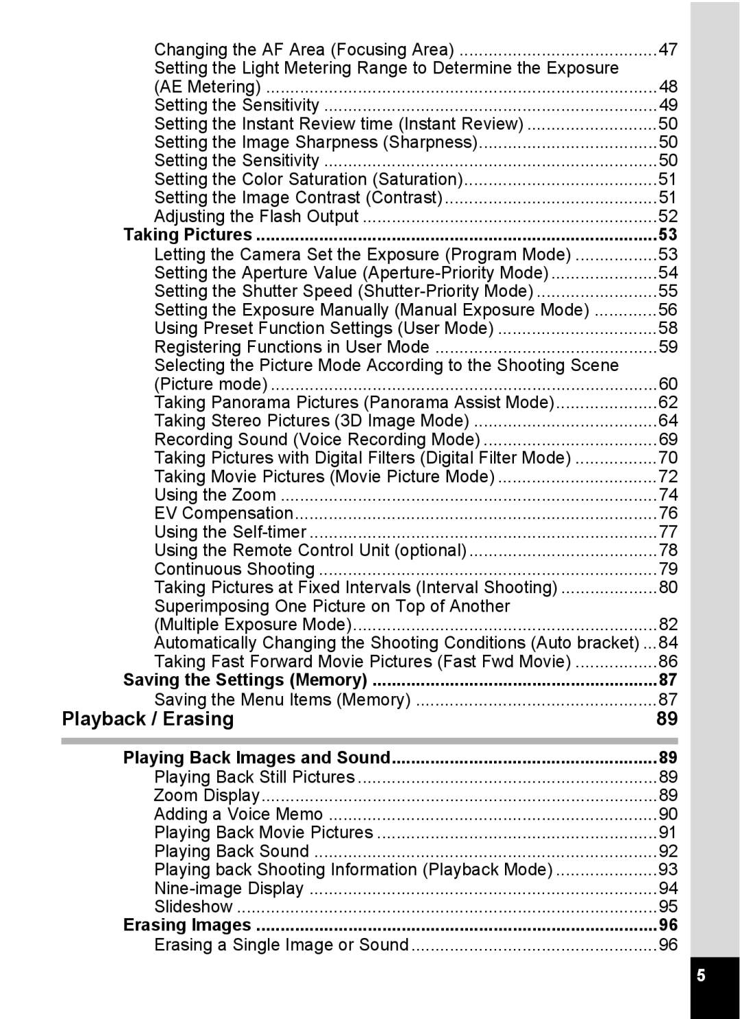 Pentax Optio 555 manual Playback / Erasing, Setting the Light Metering Range to Determine the Exposure 