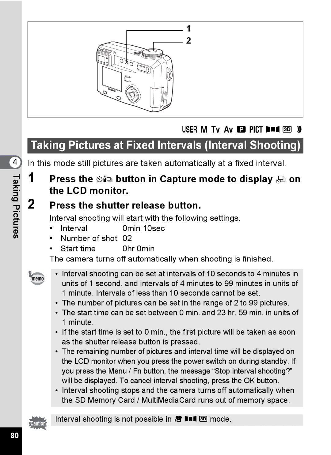 Pentax Optio 555 manual Taking Pictures at Fixed Intervals Interval Shooting, B c a d F G D 