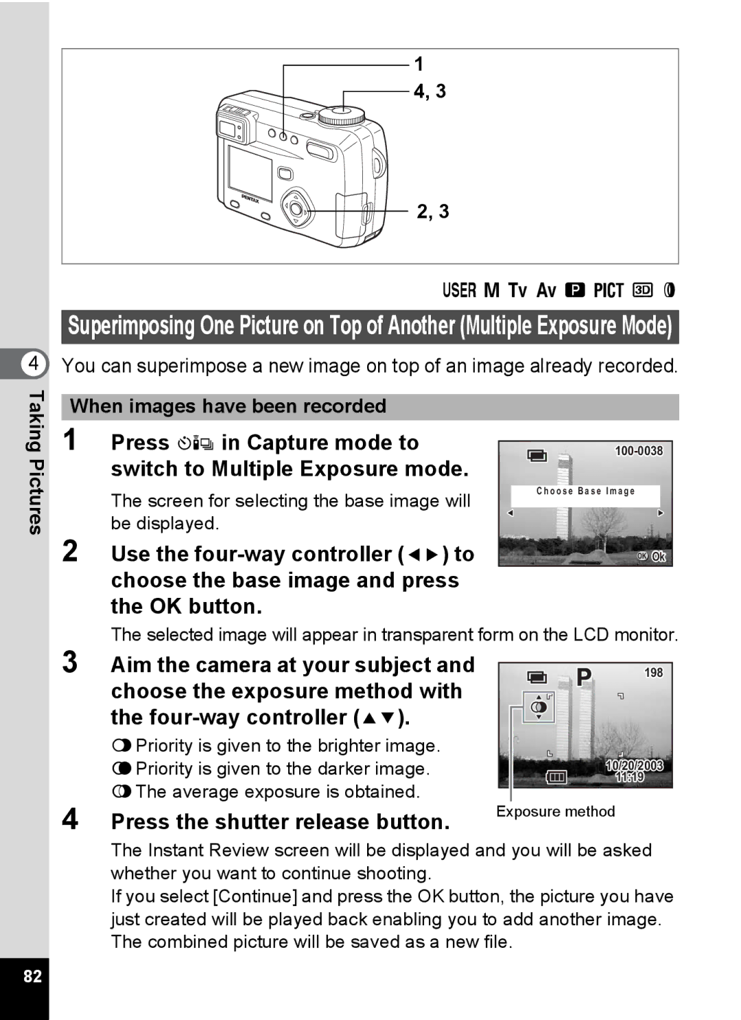 Pentax Optio 555 manual Press in Capture mode to switch to Multiple Exposure mode, Aim the camera at your subject 