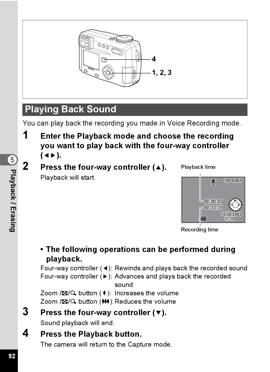 Pentax Optio 555 manual Playing Back Sound, Following operations can be performed during playback 