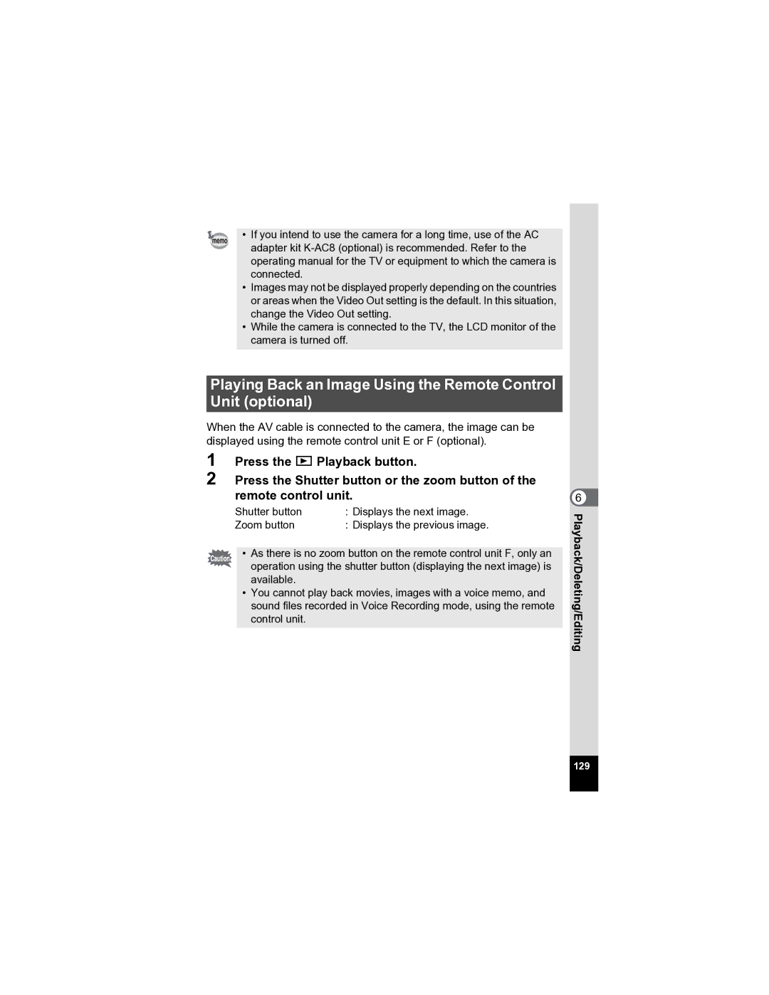 Pentax Optio A20 specifications Playing Back an Image Using the Remote Control Unit optional 