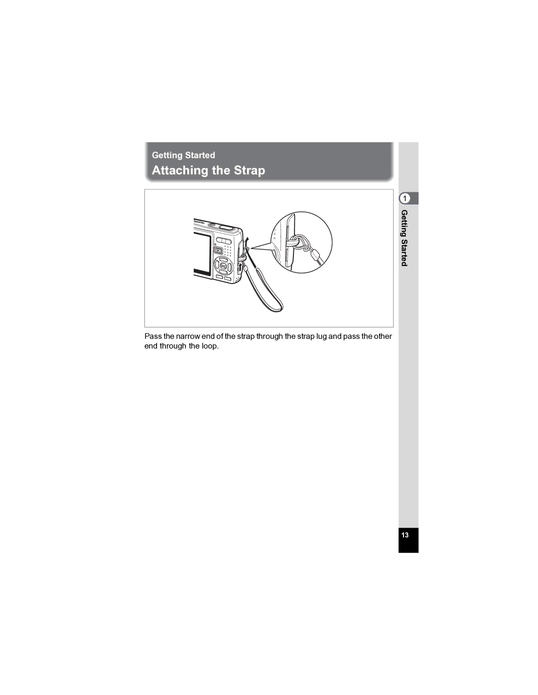 Pentax Optio A20 specifications Attaching the Strap 