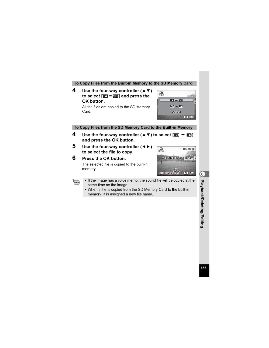 Pentax Optio A20 specifications To select the file to copy Press the OK button 