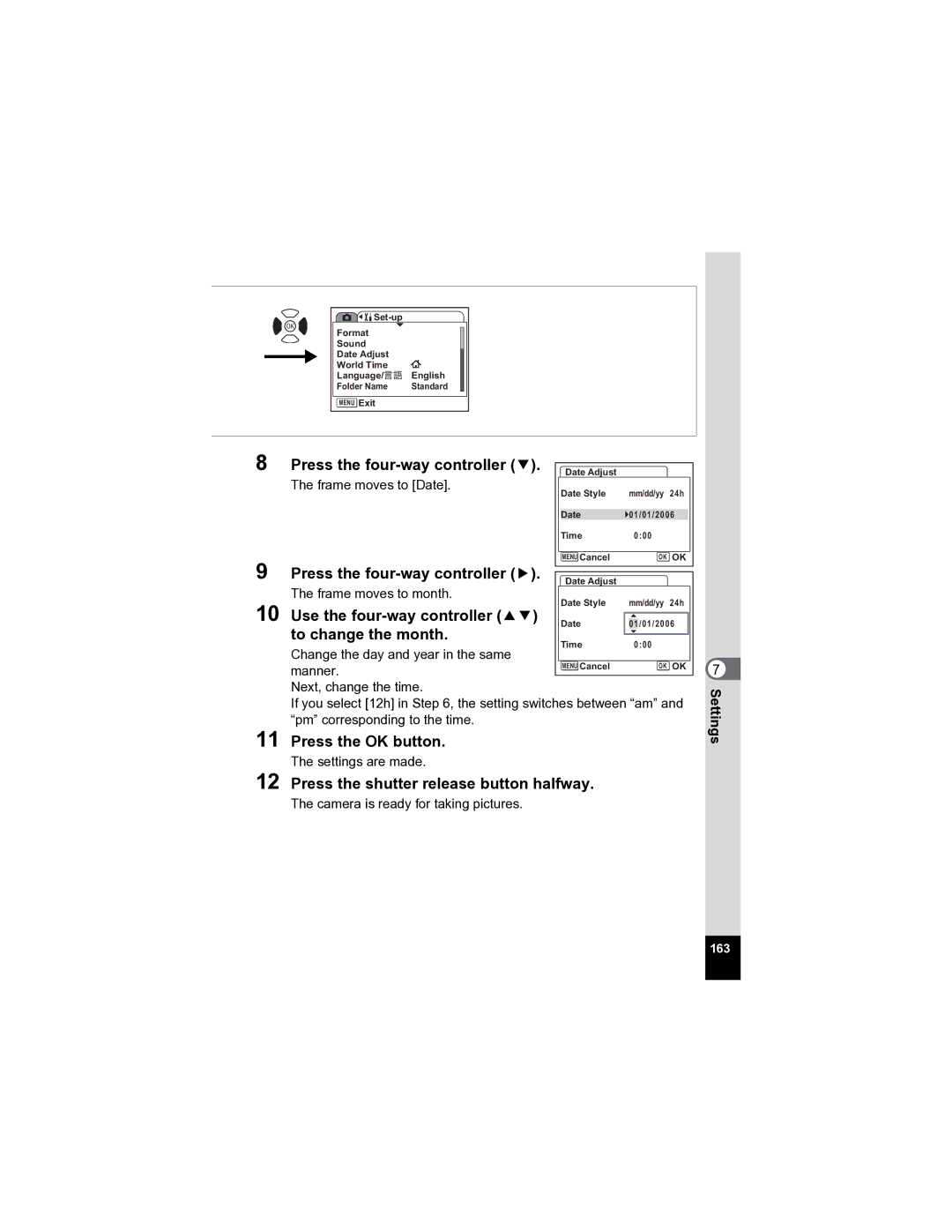 Pentax Optio A20 specifications To change the month 