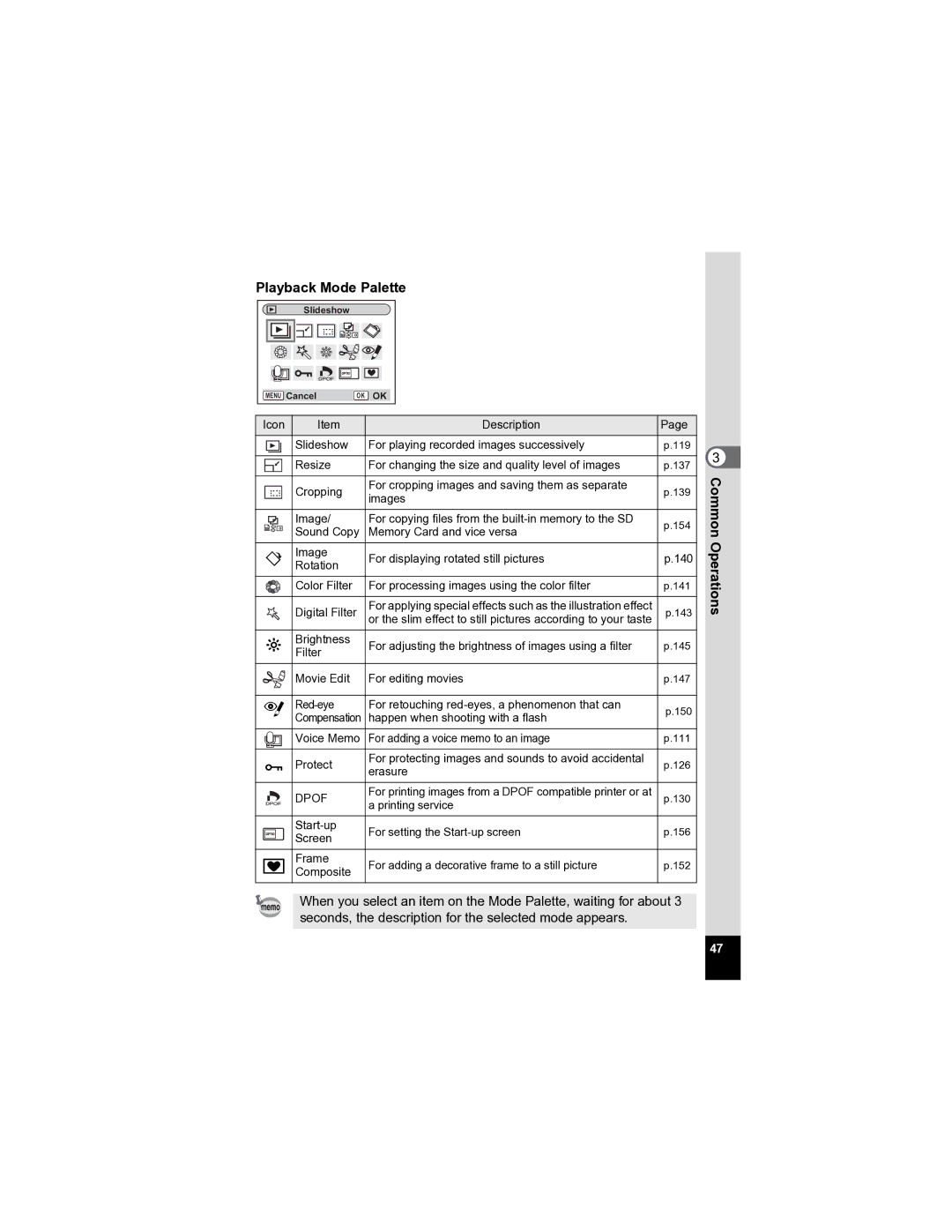 Pentax Optio A20 specifications Playback Mode Palette, Dpof 