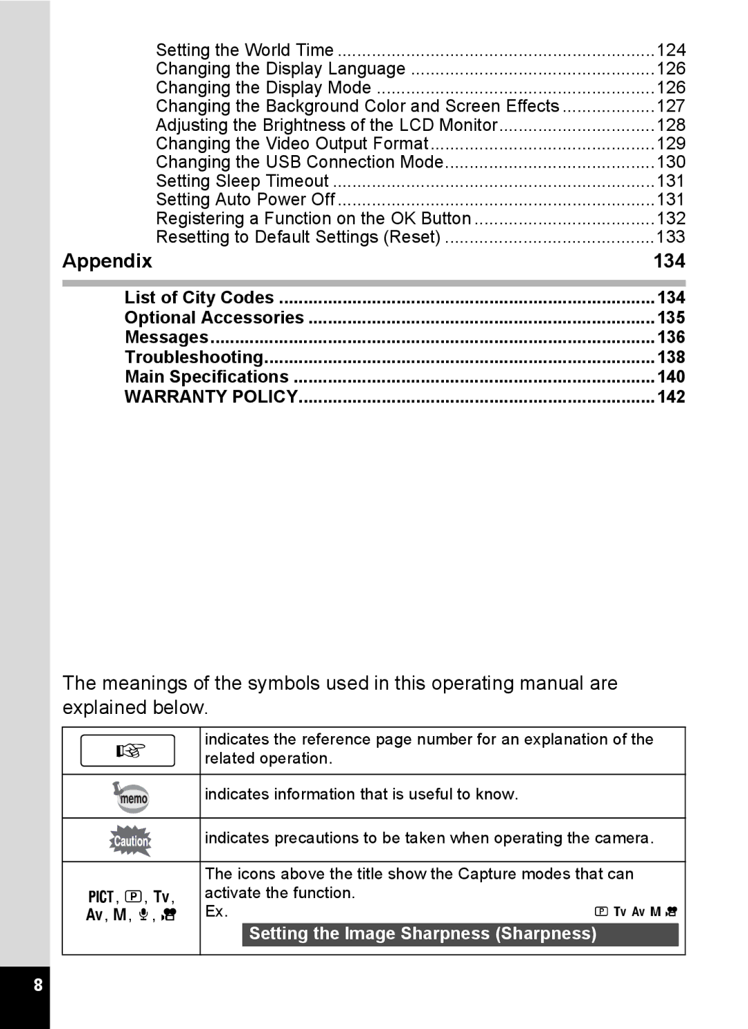 Pentax Optio MX4 specifications Appendix 