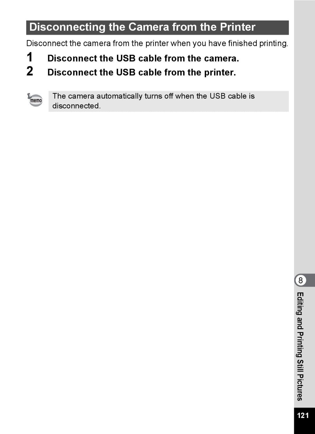 Pentax Optio MX4 specifications Disconnecting the Camera from the Printer 