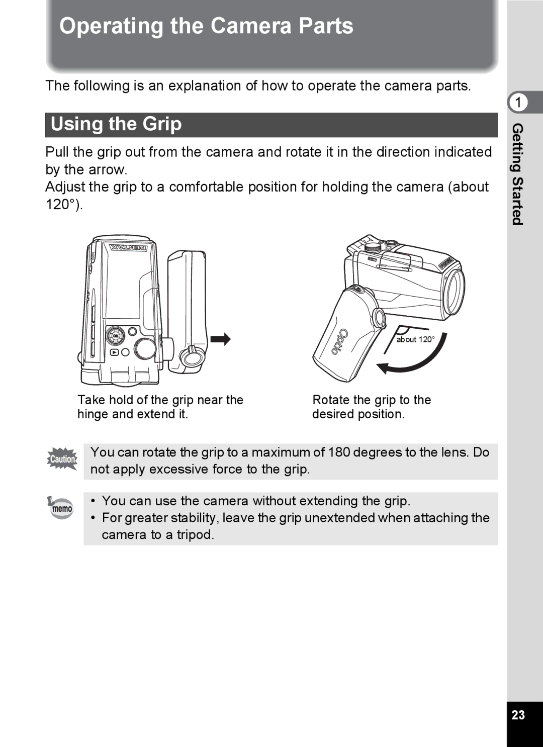 Pentax Optio MX4 specifications Operating the Camera Parts, Using the Grip 