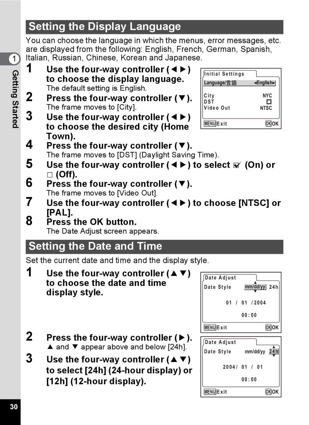 Pentax Optio MX4 specifications Setting the Display Language 