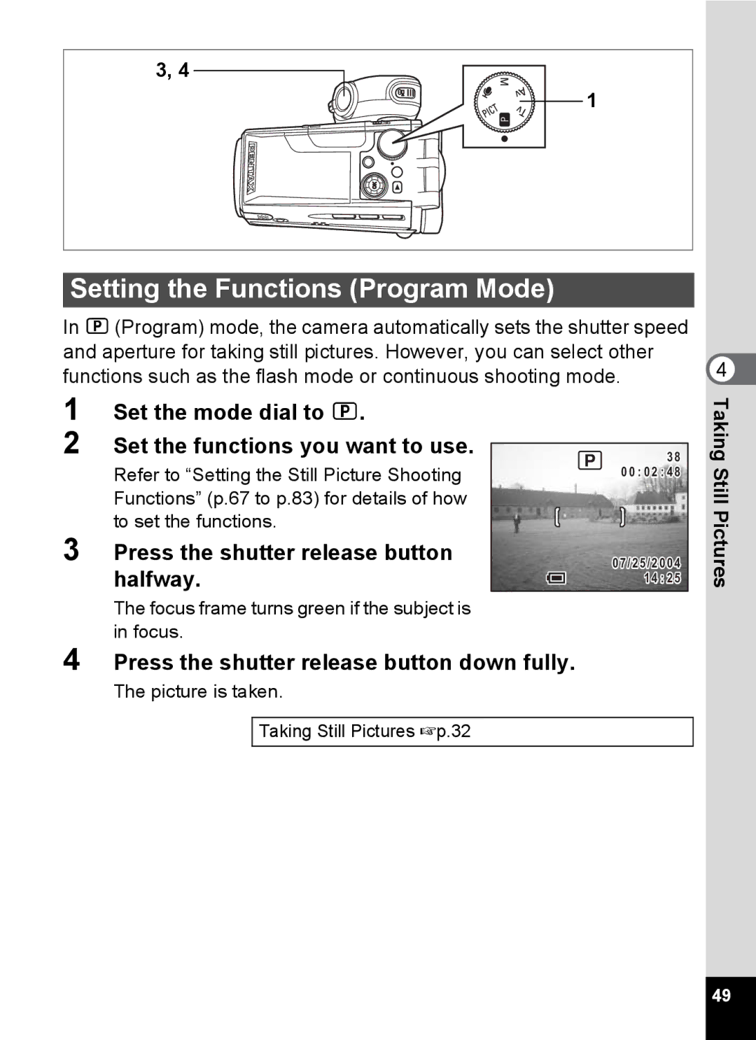 Pentax Optio MX4 specifications Setting the Functions Program Mode 