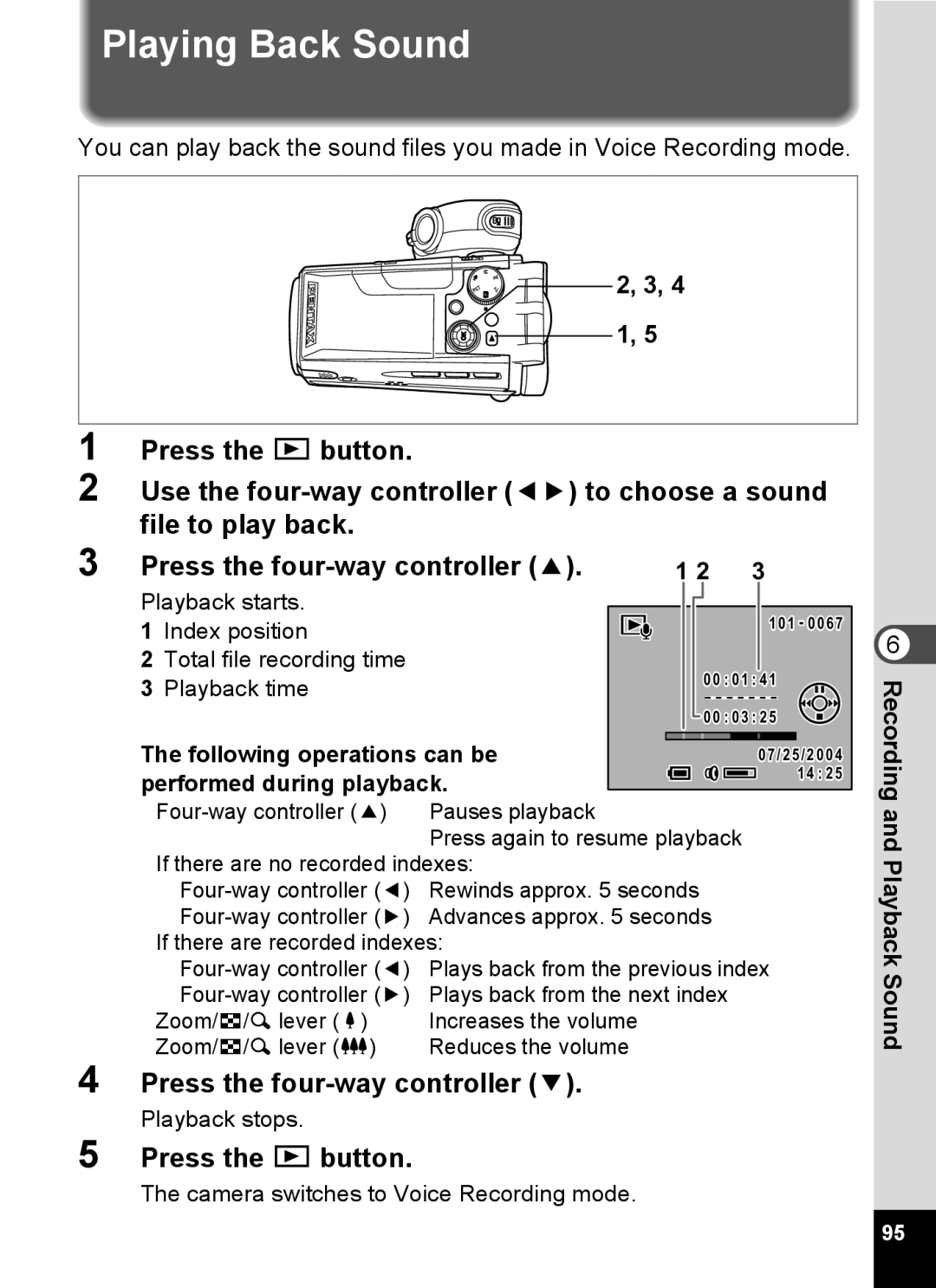 Pentax Optio MX4 specifications Playing Back Sound, Press the Q button, Playback Sound 