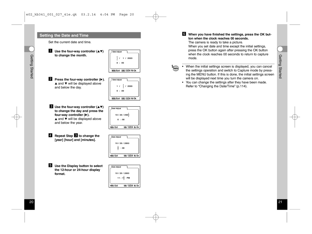 Pentax Optio S manual Setting the Date and Time, Started 