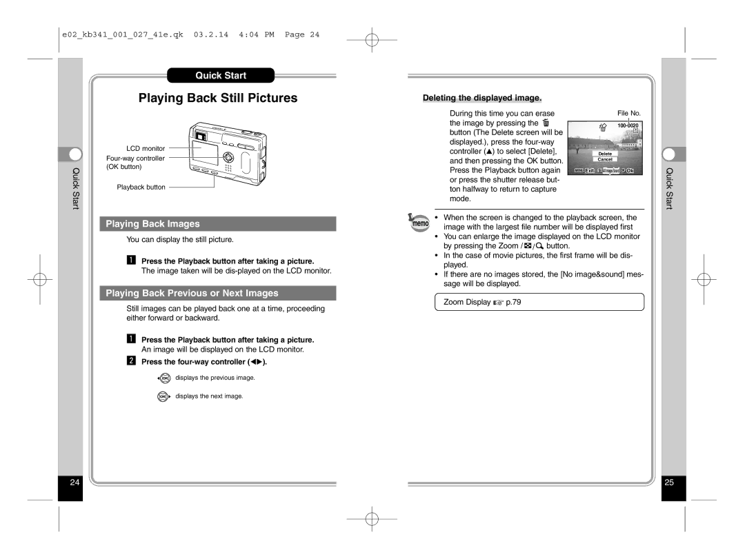 Pentax Optio S manual Playing Back Images, Playing Back Previous or Next Images, Deleting the displayed image 