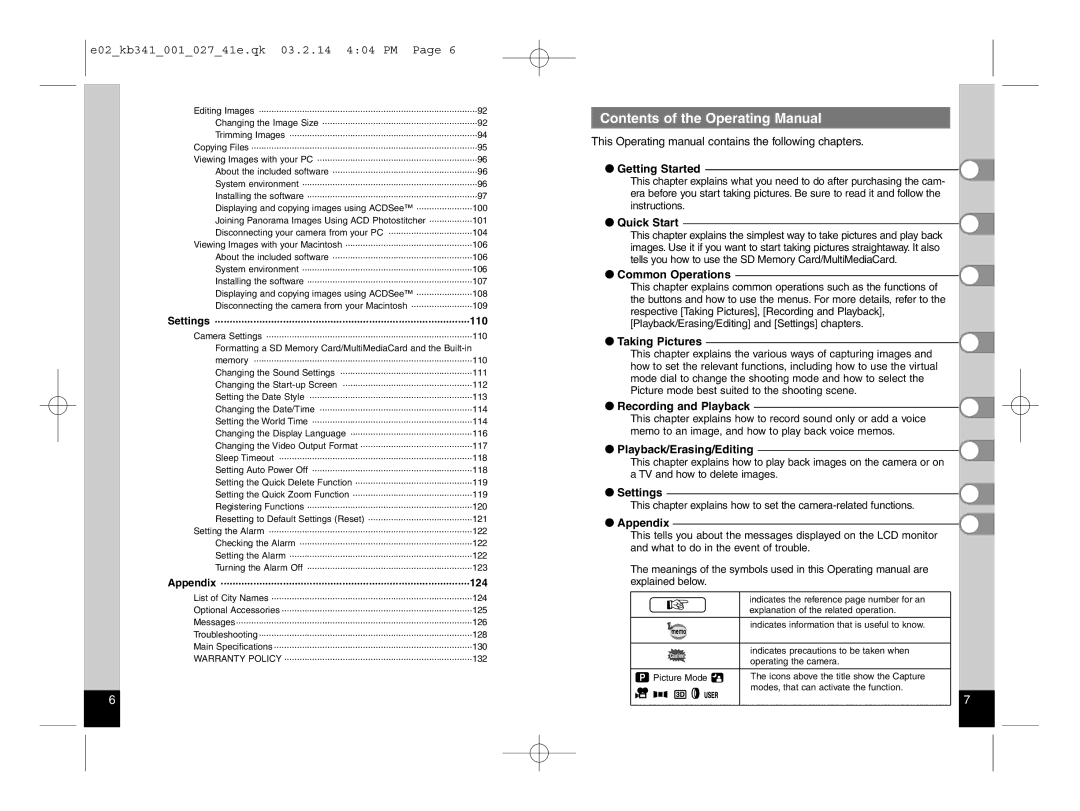 Pentax Optio S manual Contents of the Operating Manual 